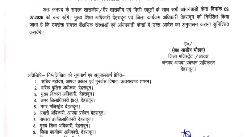 मौसम विभाग का अलर्ट,कल स्कूलों में रहेगा अवकाश,जिला अधिकारी ने आदेश किया जारी